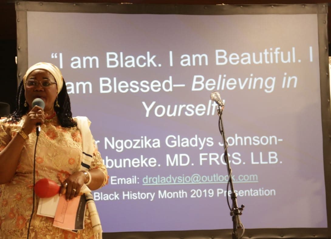 A speaker presenting at a Coventry Diversity Forum Black History Month event